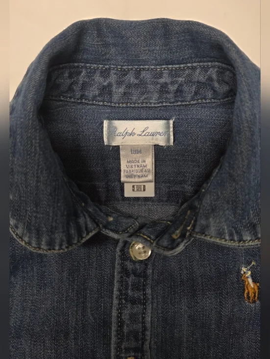 Ralph Lauren Navy Denim Button-Front Girls' Dress - Picture 2 of 8